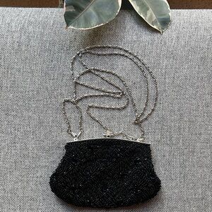 Vintage Black Beaded clutch bag with silver chain , Circa 2007